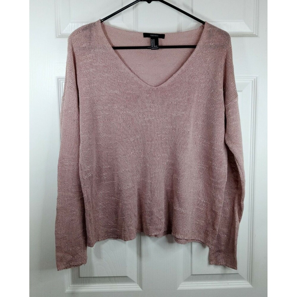 Forever 21 Medium Pink V-neck Pullover Cropped Long Sleeve Sweater